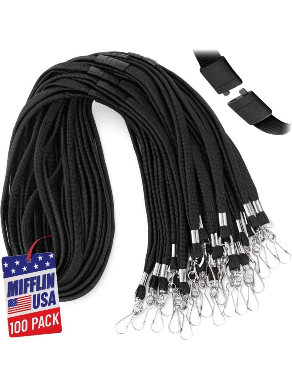 Flat Breakaway Safety Lanyard for ID Badges - 36 Inch, Soft Woven Neckline